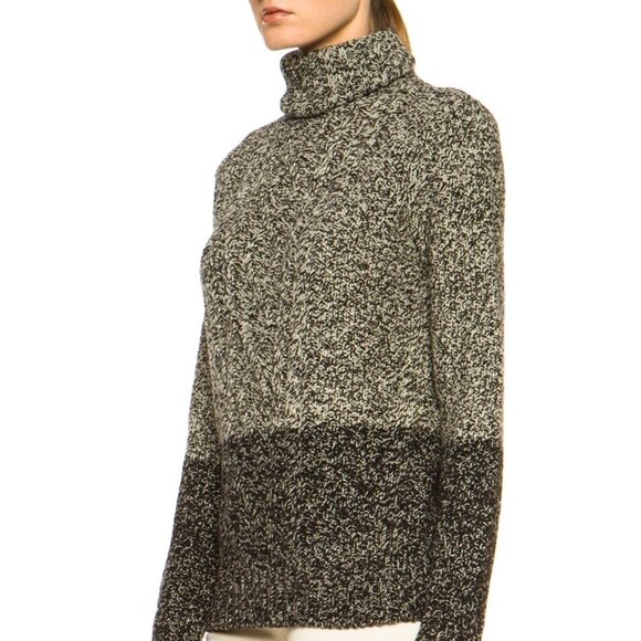 VINCE 50% Wool 50% Yak Color Twist Turtleneck Sweater in Natural/Carbon Medium - Picture 2 of 6